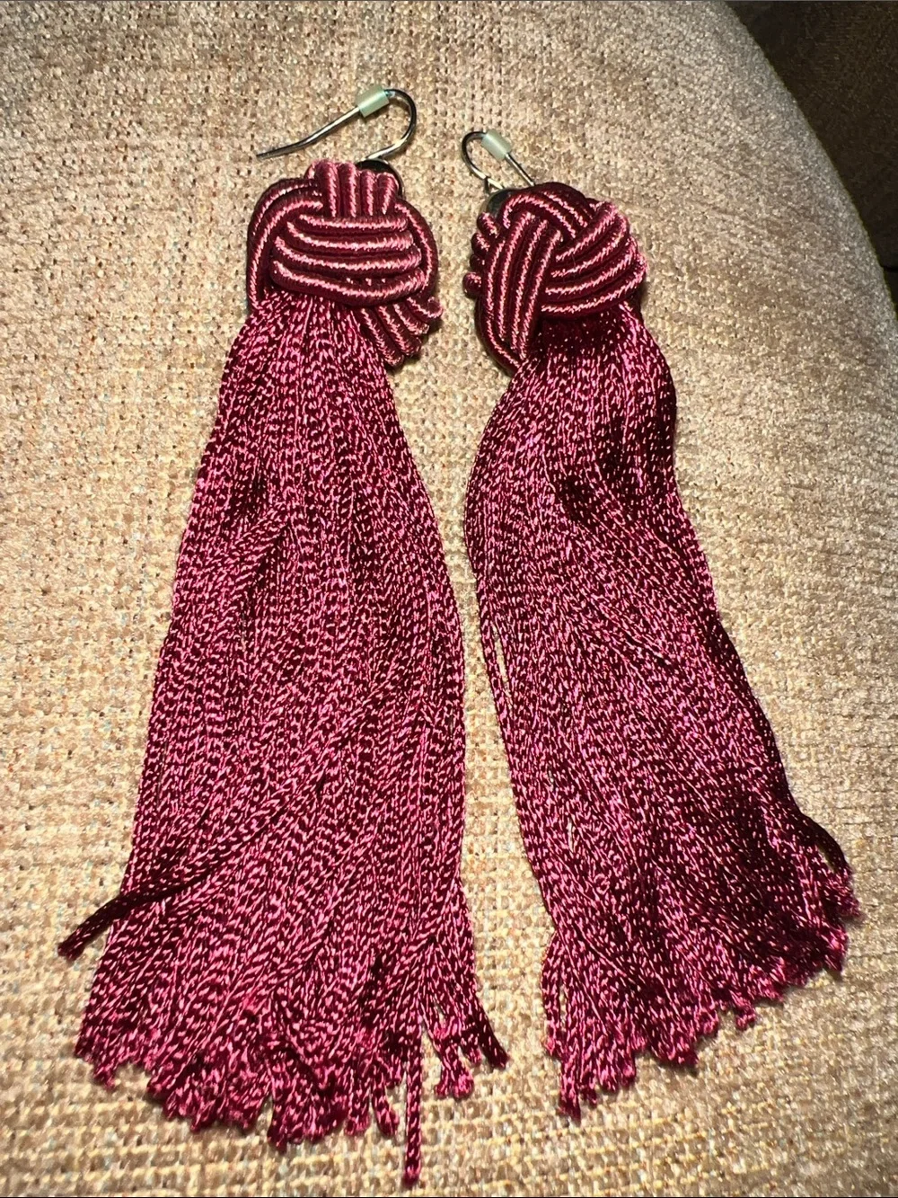 LOFT Maroon Tassel Knot Drop Earrings